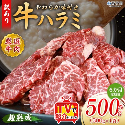 【定期便6ヶ月】<やわらか 味付き 牛ハラミ 約500g 麹熟成>肉 おいしい 愛媛