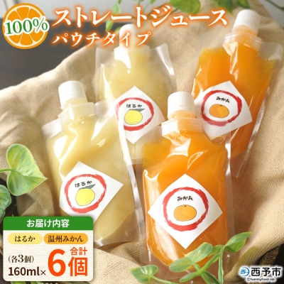 <100%ストレートジュース パウチタイプ温州みかん&はるか 160ml×各3個計6個>愛媛 渡江
