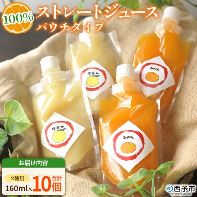 100%ストレートジュース パウチタイプおまかせ 160ml(各2種類×5セット) 計10個　愛媛 