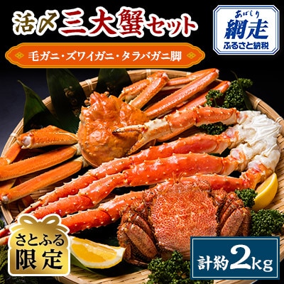 【さとふる限定】活〆三大蟹セット　毛ガニ1尾　ズワイガニ1尾　タラバガニ脚1kg