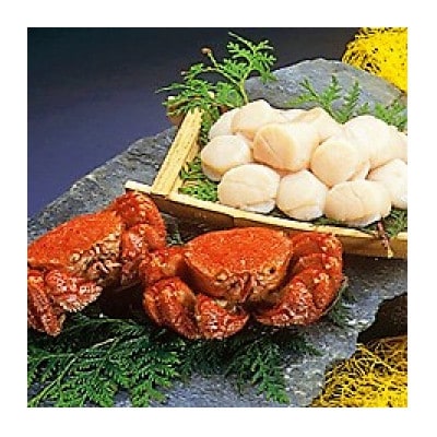 訳あり企画・かにやの活〆茹で毛蟹2尾で約600g・無添加お刺身帆立200gセット
