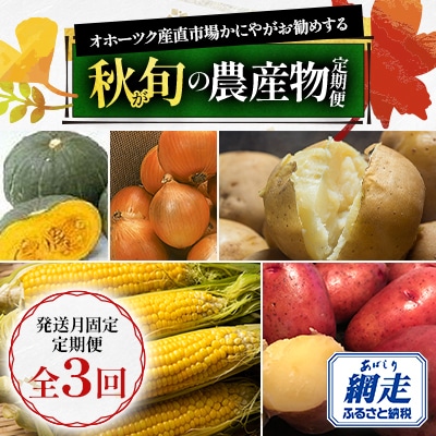 【発送月固定定期便】オホーツク産直市場かにやがお勧めする秋が旬の農産物定期便全3回