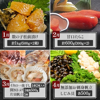 【発送月固定定期便】かにやの人気のプレミア海鮮グルメ定期便 網走自慢をお届け全12回