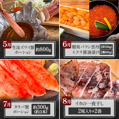 【発送月固定定期便】かにやの人気のプレミア海鮮グルメ定期便 網走自慢をお届け全12回