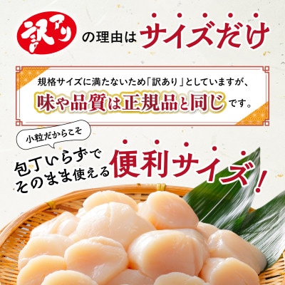 【訳あり】北海道オホーツク産 冷凍帆立貝柱(カット不要で便利な小玉)2,400g(400g×6袋)
