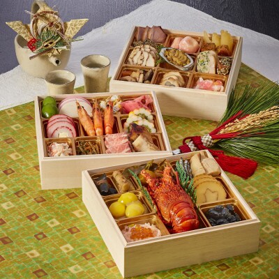 <2023年新春>岡垣波津(はつ)夢おせち3～4人前　6.5寸三段重36品+1品マルゴめん(米粉麺)