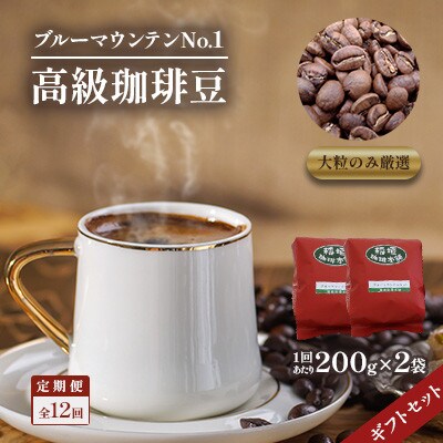 【毎月定期便】【のし付き】ブルーマウンテンNo1(豆)ギフトセット200g×2　全12回