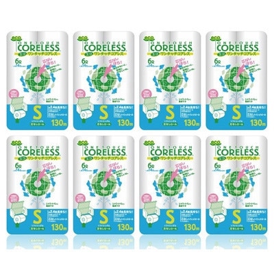 【毎月定期便】エコワンタッチコアレス S(シングル) 130M　6ロール×8パック全3回
