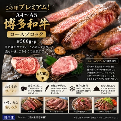 この味プレミアム!【A4～A5】博多和牛ロースブロック　約1.5kg(500g×3p)(豊前市)