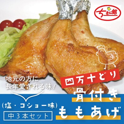 【ちきん館】四万十鶏骨付もも揚げ(塩・コショー味)中 3本セット