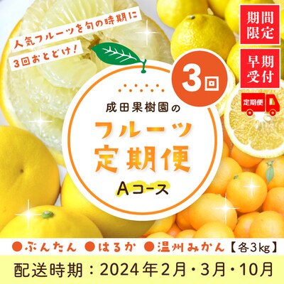 【3回定期・早期受付】旬の時期にお届け成田果樹園のフルーツ定期便A配送:2024年2月・3月・10月