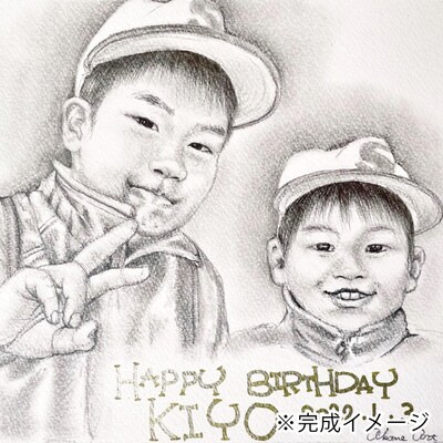 オーダーメイド手描き似顔絵・額縁付き(モノクロ・2名分)26-290-2