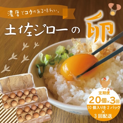 【定期便3回】土佐ジローの自然卵20個(10個入り×2パック)【合計60個】007-9001