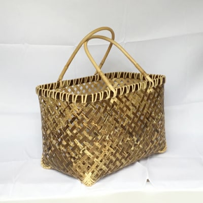 【ハンドメイド】竹細工 虎竹四ツ目買い物篭 26