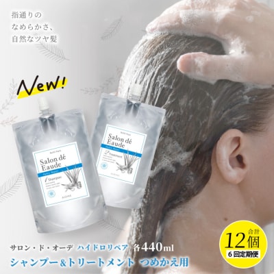 【6回定期便】サロン・ド・オーデ ハイドロリペア シャンプー&トリートメントつめかえ用2点セット