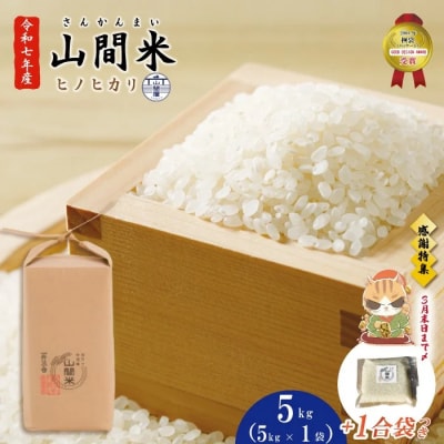 【感謝 期間限定 1合袋付】四万十市産 山間米 ヒノヒカリ 5kg 1合袋付【3月末まで受付】