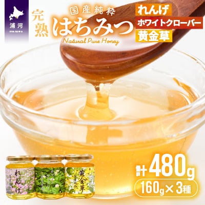 国産純粋完熟はちみつ小瓶セット(れんげ・ホワイトクローバー・黄金草)[16-1052]