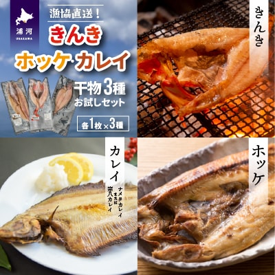 漁協直送!きんき、ホッケ、カレイの干物3種おひとり様セット [02-1100]