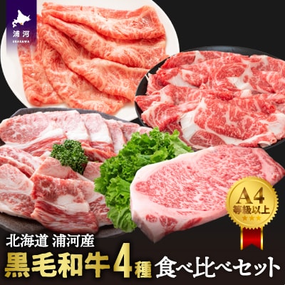 A4等級以上!「北海道浦河産黒毛和牛」4種食べ比べセット(計900g)[28-1150]