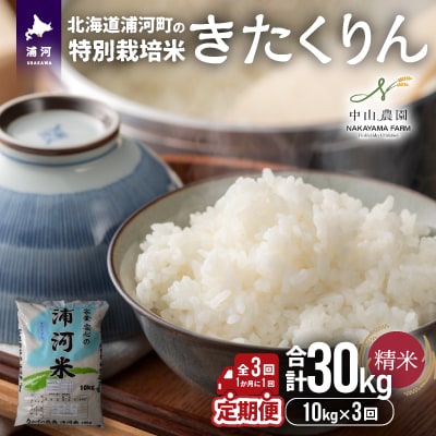 浦河の特別栽培米「きたくりん」精米(10kg×1袋)定期便(全3回)[37-1425]