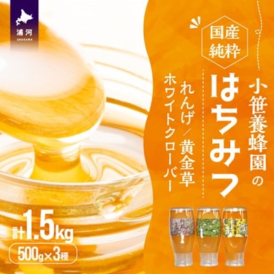 国産純粋完熟はちみつ3種セット(れんげ・ホワイトクローバー・黄金草)ご家庭用[16-1320]
