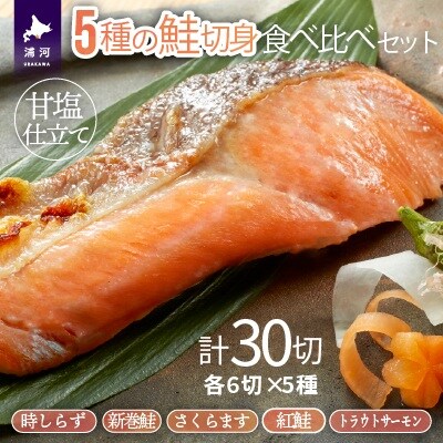 5種の鮭切身セット計30切(トラウトサーモン・時しらず・新巻鮭・さくらます・紅鮭)[02-1523]