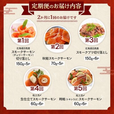 【大容量よくばり定期便】北海道日高産 スモークサーモン豪華5回お届けセット[15-1532]