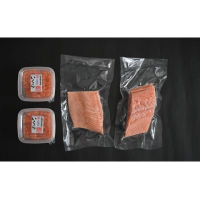 北海道日高産「塩いくら」&「チェリーサーモン」刺身柵セット各2P[01-1544]