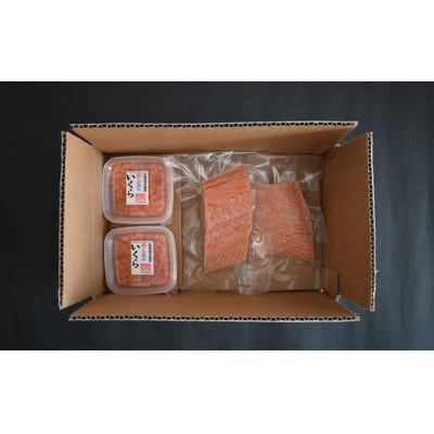 北海道日高産「塩いくら」&「チェリーサーモン」刺身柵セット各2P[01-1544]