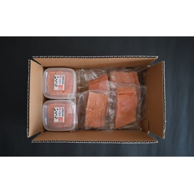 北海道日高産「塩いくら」&「チェリーサーモン」刺身柵セット各4P[01-1545]