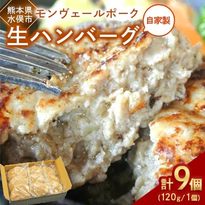 熊本県産モンヴェールポーク　自家製生ハンバーグ9個(120g×3個入り3パック)