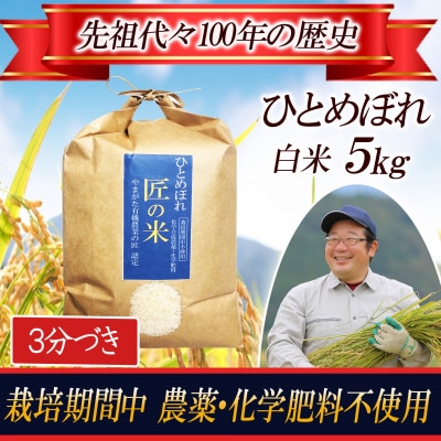 【栽培期間中農薬不使用】ひとめぼれ《3分づき》5kg 大粒LLサイズ以上厳選 精米仕立て 令和8年産