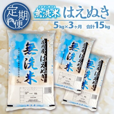 【毎月定期便】三ツ星マイスターがお届けする庄内産無洗米はえぬき5キロ全3回