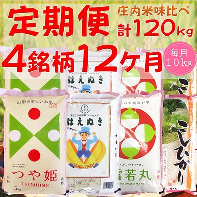【発送月固定定期便】庄内米 4銘柄味比べ　10kg 全12回