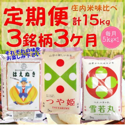 【発送月固定定期便】庄内米味比べ　1月つや姫・2月はえぬき・3月雪若丸 各5kg(精米)全3回