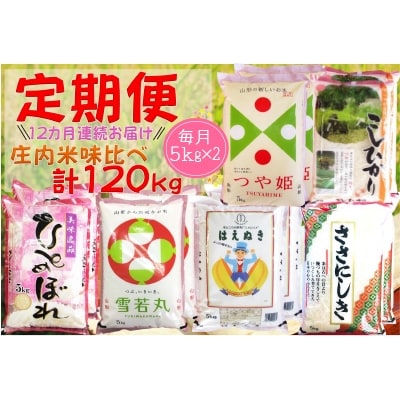 2022年8月発送開始『定期便』庄内米味比べ 5kg×2 全12回