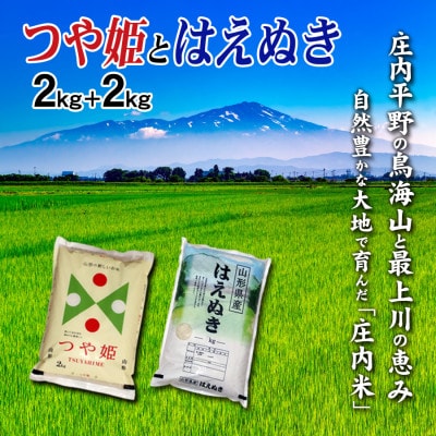 少量小袋で山形県のお米の食べ【令和7年産】山形県庄内米　つや姫2kgとはえぬき2kg　合計4kg