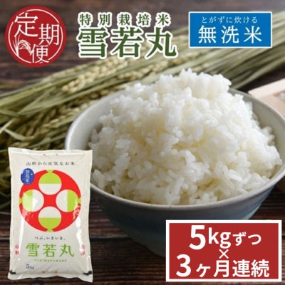 【毎月定期便】「無洗米]特別栽培米 雪若丸　5kg　農家直送全3回