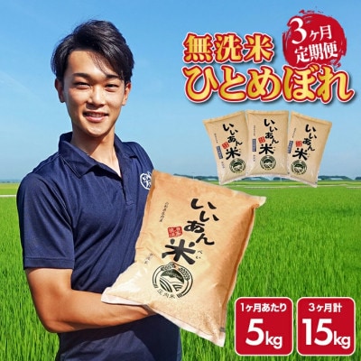 【毎月定期便】ひとめぼれ 無洗米「いいあん米」5kg 山形県庄内産全3回