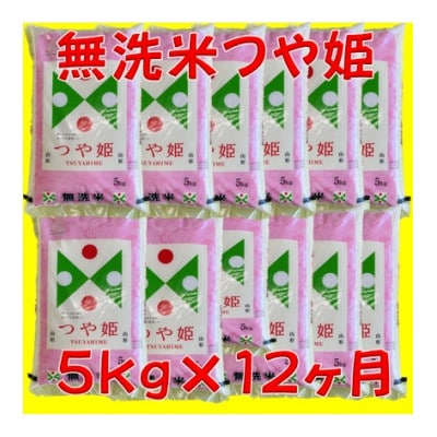 【毎月定期便】無洗米つや姫　精米5kg(5kg×1袋)(新)全12回