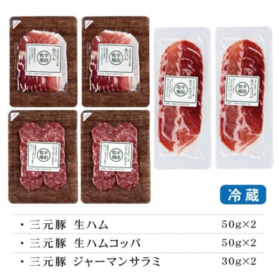 【平田牧場】三元豚◆生ハム3種セット 　計6パック(生ハム、生ハムコッパ、サラミ 各2パック)