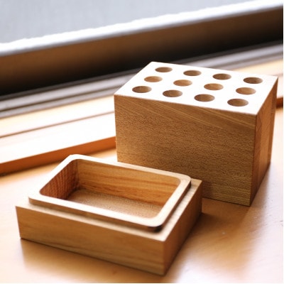 収納付ペン立て12穴　タモ材