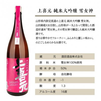 上喜元 純米大吟醸「雪女神」　1800ml×1本