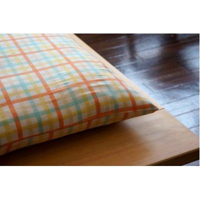 保育園用・幼稚園用　お昼寝敷布団(中わた 綿100%)カバー チェック オレンジ70cm×130cm
