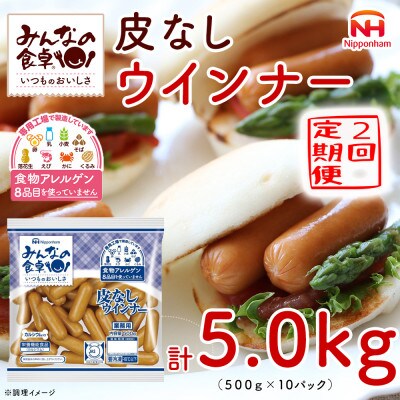 【毎月定期便】みんなの食卓 皮なしウインナー 500g×10袋 計5.0kg 日本ハム全2回