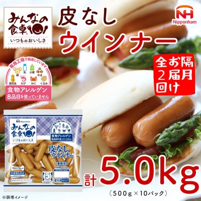 【2ヵ月毎定期便】みんなの食卓 皮なしウインナー 500g×10袋 計5.0kg 日本ハム全2回