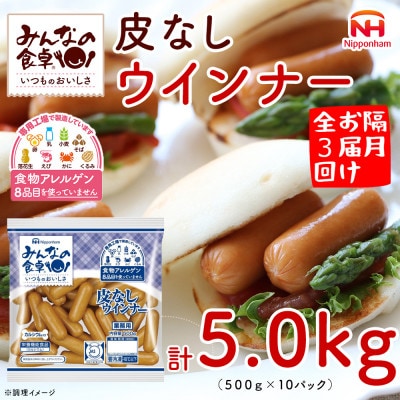 【2ヵ月毎定期便】みんなの食卓 皮なしウインナー 500g×10袋 計5.0kg 日本ハム全3回