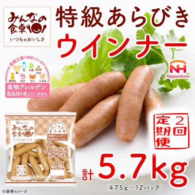 【毎月定期便】みんなの食卓 特級 あらびきウインナー 475g×12袋 日本ハム全2回