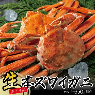 訳あり 酒田沖 生・本ズワイガニ2匹 650g程度(1匹1～2本程度足取れ)