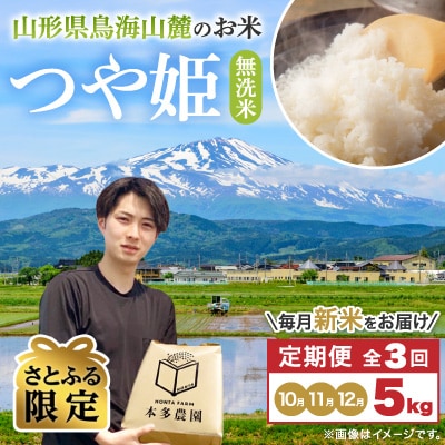 【発送月固定定期便】 新米受付 無洗米 つや姫 5kg 10～12月発送全3回【さとふる限定】